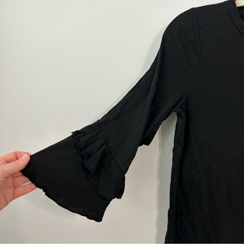 Anthropologie T.La Black Ruffled Bell 3/4 Sleeve Blouse Women’s Size XS - Picture 2 of 6
